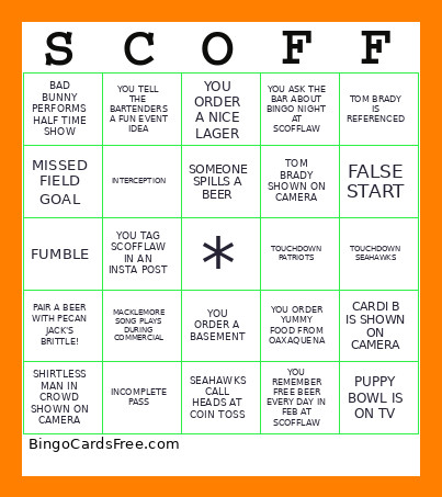 SUPERBOWL SCOFFLAW DRINK Bingo Card