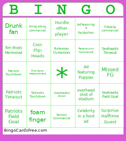 Superbowlha1111 Bingo Card