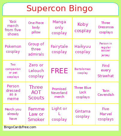 Supercon Bingo Card