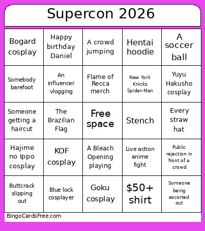 Supercon Bingo Card