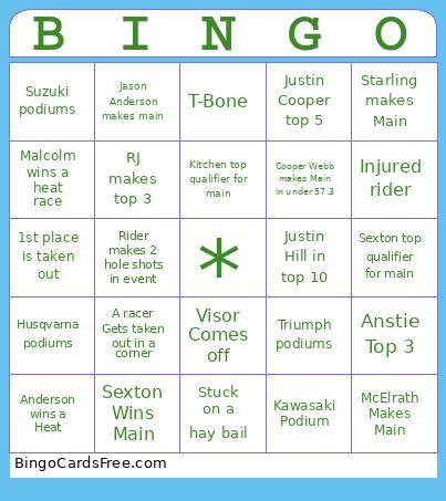 Supercross Bingo Card