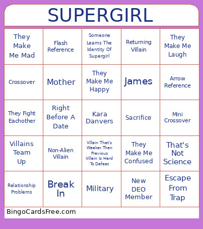 Supergirl Bingo Card