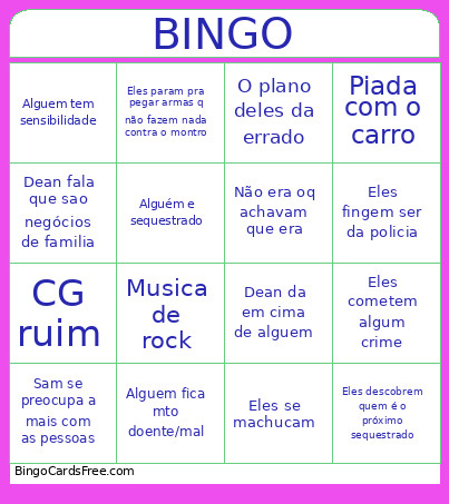 Supernatural Bingo Card