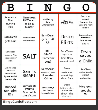 Supernatural Season 1 (Edited) Bingo Card