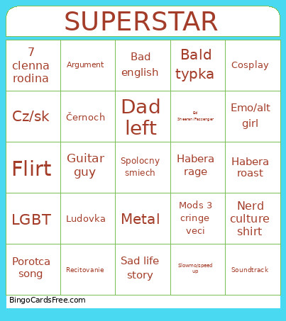 Superstar Bingo Card