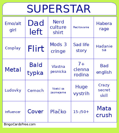 Superstar Bingo Card