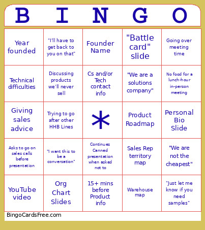 Supplier Presentation Bingo Card