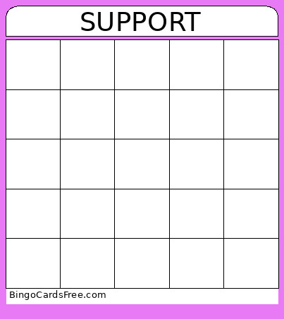 SUPPORT Bingo Card