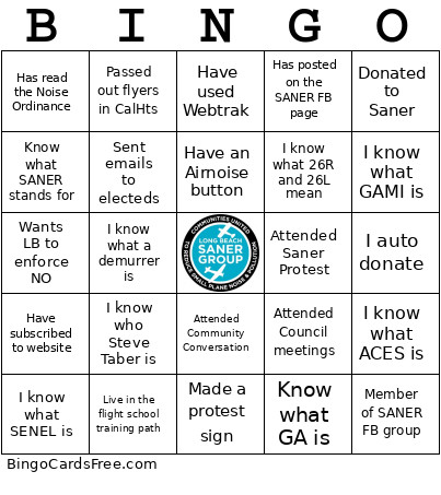 Support SANER Bingo Card