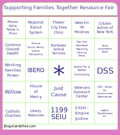Supporting Families Together Resource Fair Bingo Card