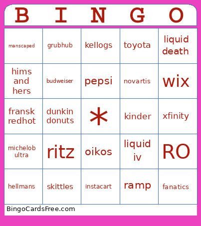 Supwe Bowl 2026 Bingo Card