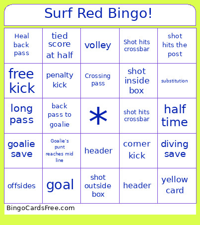 Surf Red ! Bingo Card