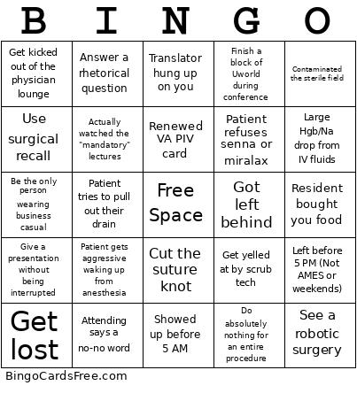 Surgery Bingo