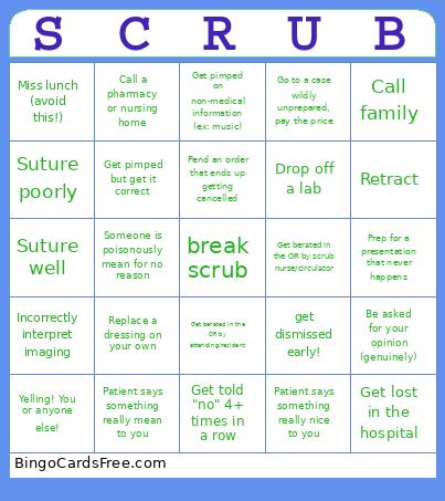 Surgery Clerkship 2025 Bingo Card
