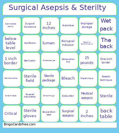 Surgical Asepsis & Sterilty Bingo Card