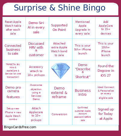 Surprise & Shine Bingo Card