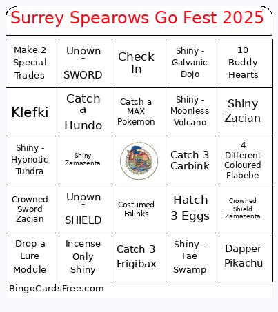 Surrey Spearows Go Fest 2025 Bingo