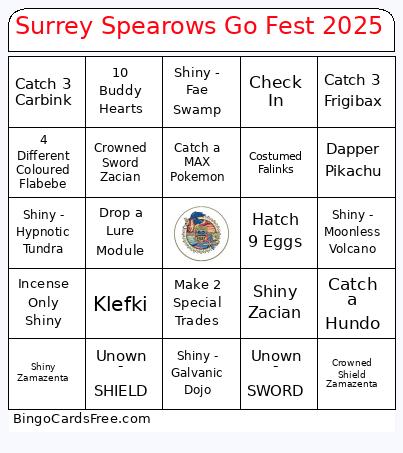 Surrey Spearows Go Fest 2025 Bingo