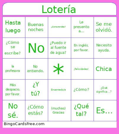 Survival Spanish Bingo