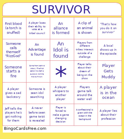 Survivor Bingo Card 2