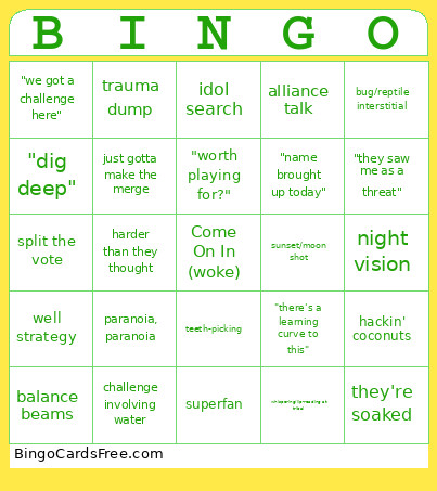 Survivor Bingo Card