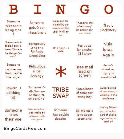 Survivor 48 ep 2 Bingo Cards Free Pdf Printable Game, Title: BINGO