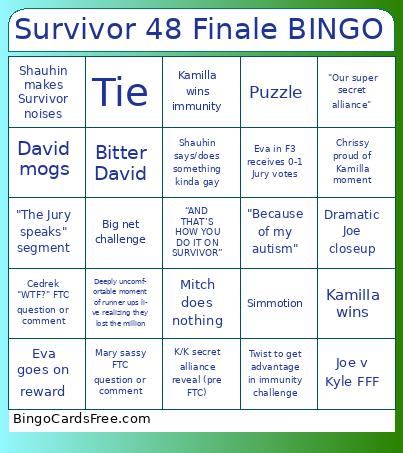 Survivor 48 Finale BINGO