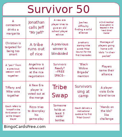 Survivor 50 Bingo Card 2