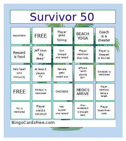 Survivor 50 Bingo Card