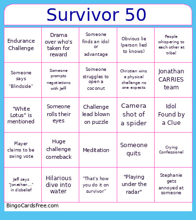 Survivor 50 Bingo Card 2