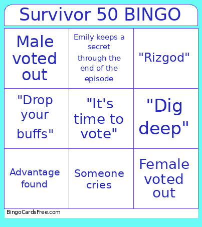 Survivor 50 Bingo Card