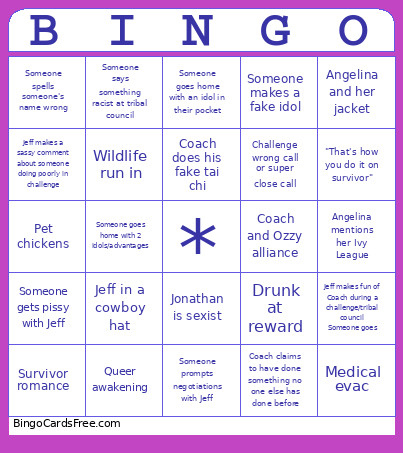 Survivor 50 Board Bingo Card