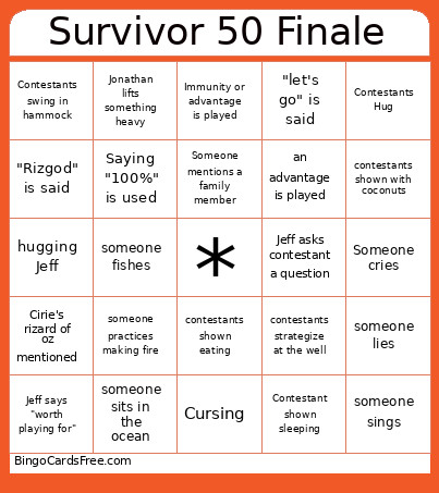 Survivor 50 Finale Bingo Card 3