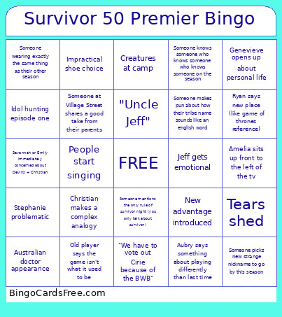 Survivor 50 Premier Bingo Card