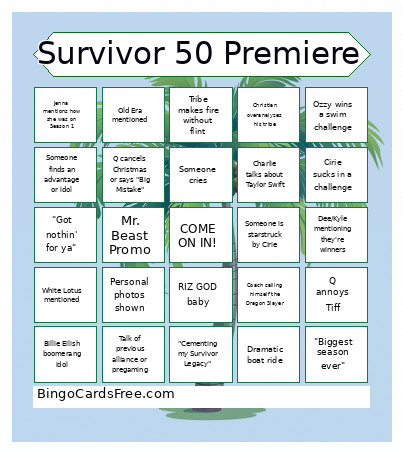 Survivor 50 Premiere Bingo Card 2