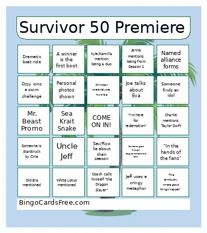 Survivor 50 Premiere Bingo Card