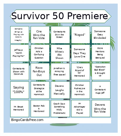 Survivor 50 Premiere Bingo Card