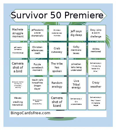 Survivor 50 Watch Party Bingo Card
