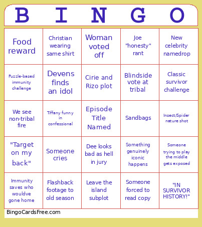 Survivor 50 - Week 10? Bingo Card