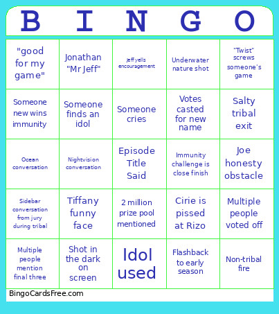 Survivor 50 - Week 12 Bingo Card