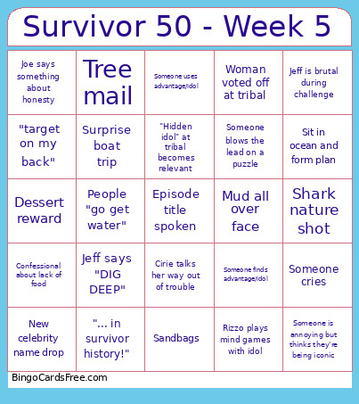 Survivor 50 - Week 5 Bingo Card