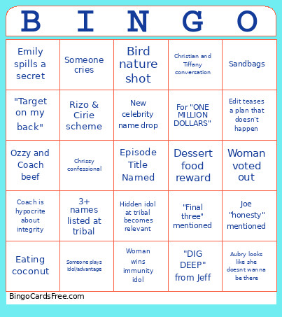 Survivor 50 - Week ?? Bingo Card