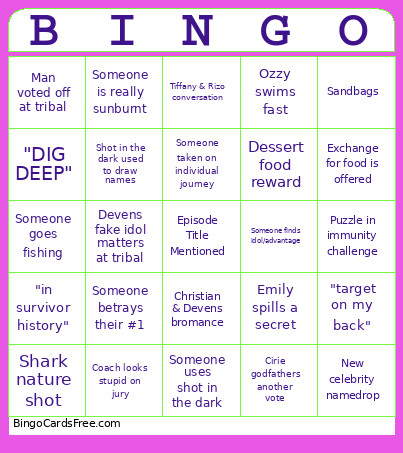 Survivor 50 - Week 9 Bingo Card
