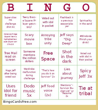 Survivor Bingo Cards Free Pdf Printable Game, Title: BINGO