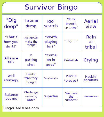 Survivor Bingo Card