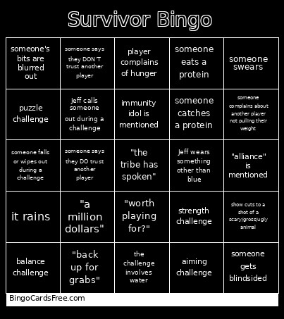 Survivor Bingo Card