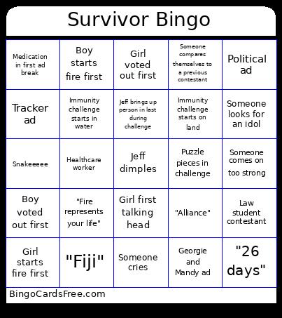 Survivor Bingo Card 2