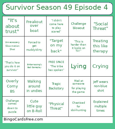Survivor Season 49 Episode 4 Bingo Card