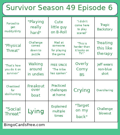 Survivor Season 49 Episode 6 Bingo Card
