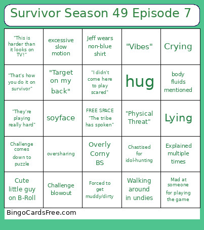 Survivor Season 49 Episode 7 Bingo Card